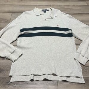 Polo Ralph Lauren Vtg Thermal Collared Mens‎ Rugby Striped Waffle Knit Size M